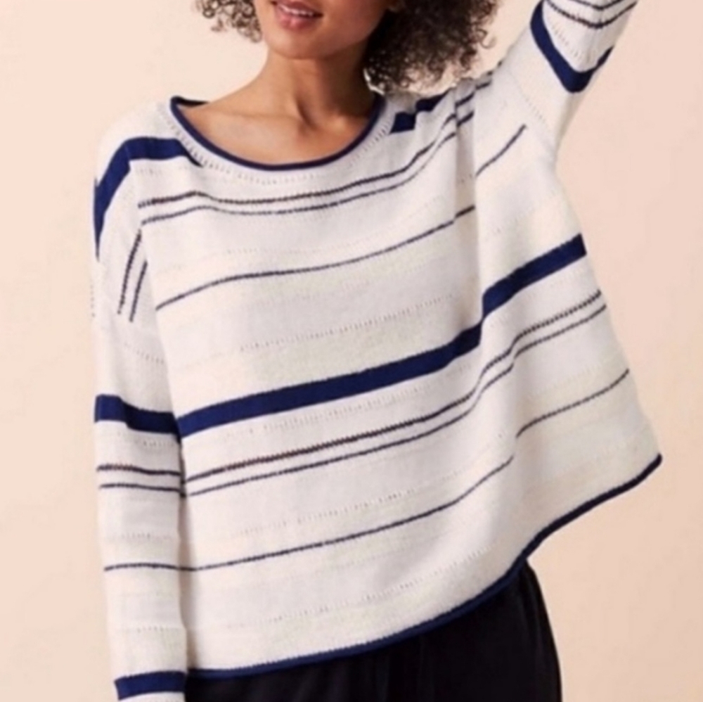 Lou & Grey Boxy Oversized Cropped Knit Striped Sweater